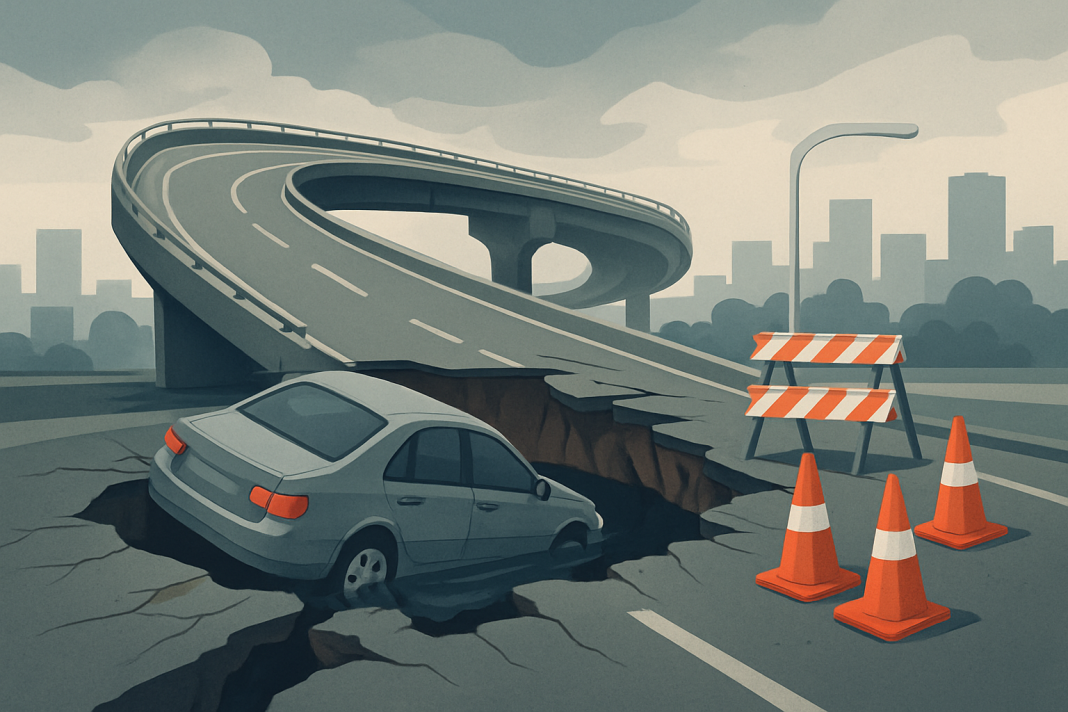 Sinkhole Swallows Vehicle at Norfolk I-264 Exit Ramp
