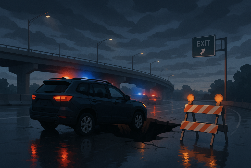 Sinkhole Swallows SUV at Norfolk Exit Ramp; Officer Rescues Driver